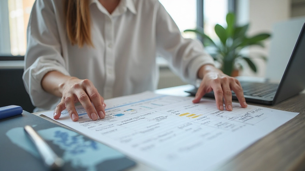 Человек планирует недельный график, расставляя приоритеты на бумаге