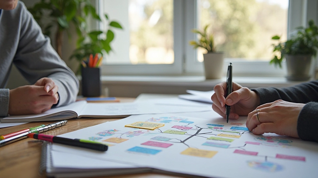 Красочная диаграмма ментальной карты с взаимосвязанными концепциями памяти и ассоциациями для мнемонических техник